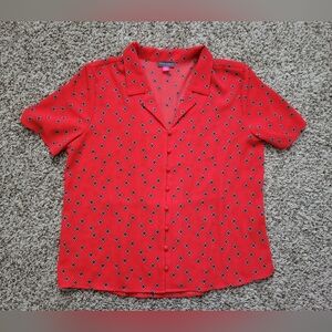 Vince Camuto Shirt Top Blouse Button Up Down Red Boho Collared Spring Size Small